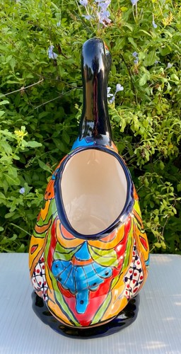 Lg Talavera Pottery Duck Planter Mexican Ceramic Bird Animal Figure Flower Pot - Picture 9 of 13