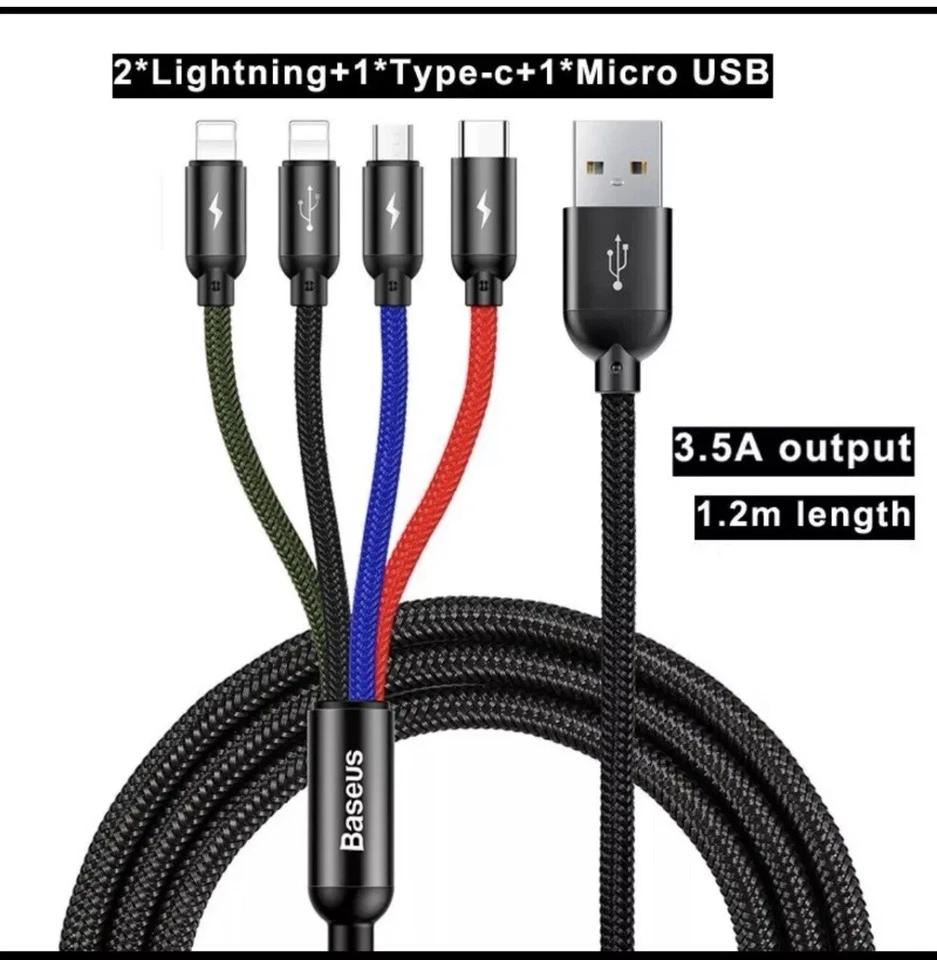 Baseus 4 in 1 Multi USB Charging Cable Fast Charger Cord For iPhone/Type C/Micro - Image 2 of 2