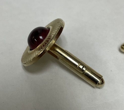 Vintage Swank Gold Tone Rudy Red Stone Circle Round Cuff Link - Picture 2 of 6