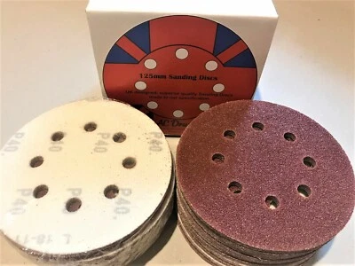 125mm Punched Sanding Discs, 5" Orbital Sander Pads, 40,60,80,120,240,320 etc
