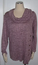 Women's Plus NAIF Soft Dusty Rose LS Cowl Neck Button Accent Sweater Top 2X