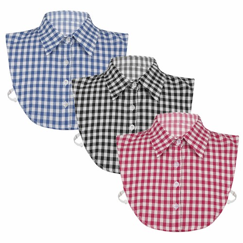 Women Men Plaid Cotton False Half Shirt 