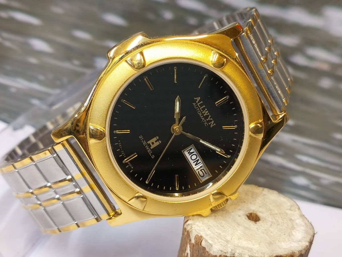 ALLWYN 21 JEWELS AUTOMATIC NOS BLACK DIAL Y381-8460 INDIA MEN FULL