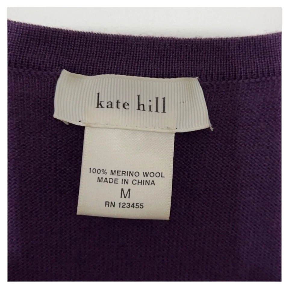 Kate Hill Womens Merino Wool Vneck Sweater Size M Autumn Corporate Office Work - Image 2 of 4