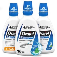 Orajel Nonseptic Mouth Sore Rinse 16oz Soothing Mint Flavor Provides Pain Rel...