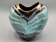 MID CENTURY MODERN CARSTENS TONNIESHAF WEST GERMAN VASE 1960S GREEN GOLD *Read*
