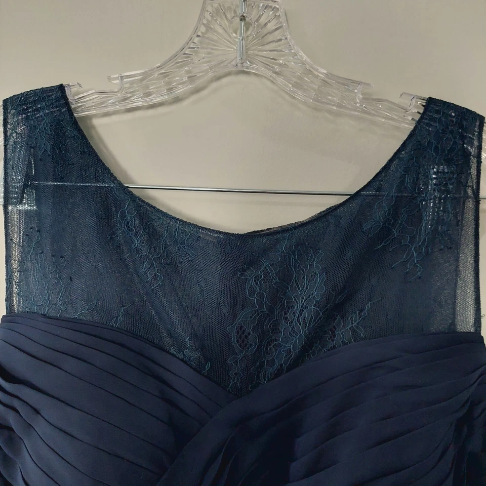 Azazie Formal Dress size 12 navy blue chiffon flowly lace top bridesmaid prom - Image 4 of 4