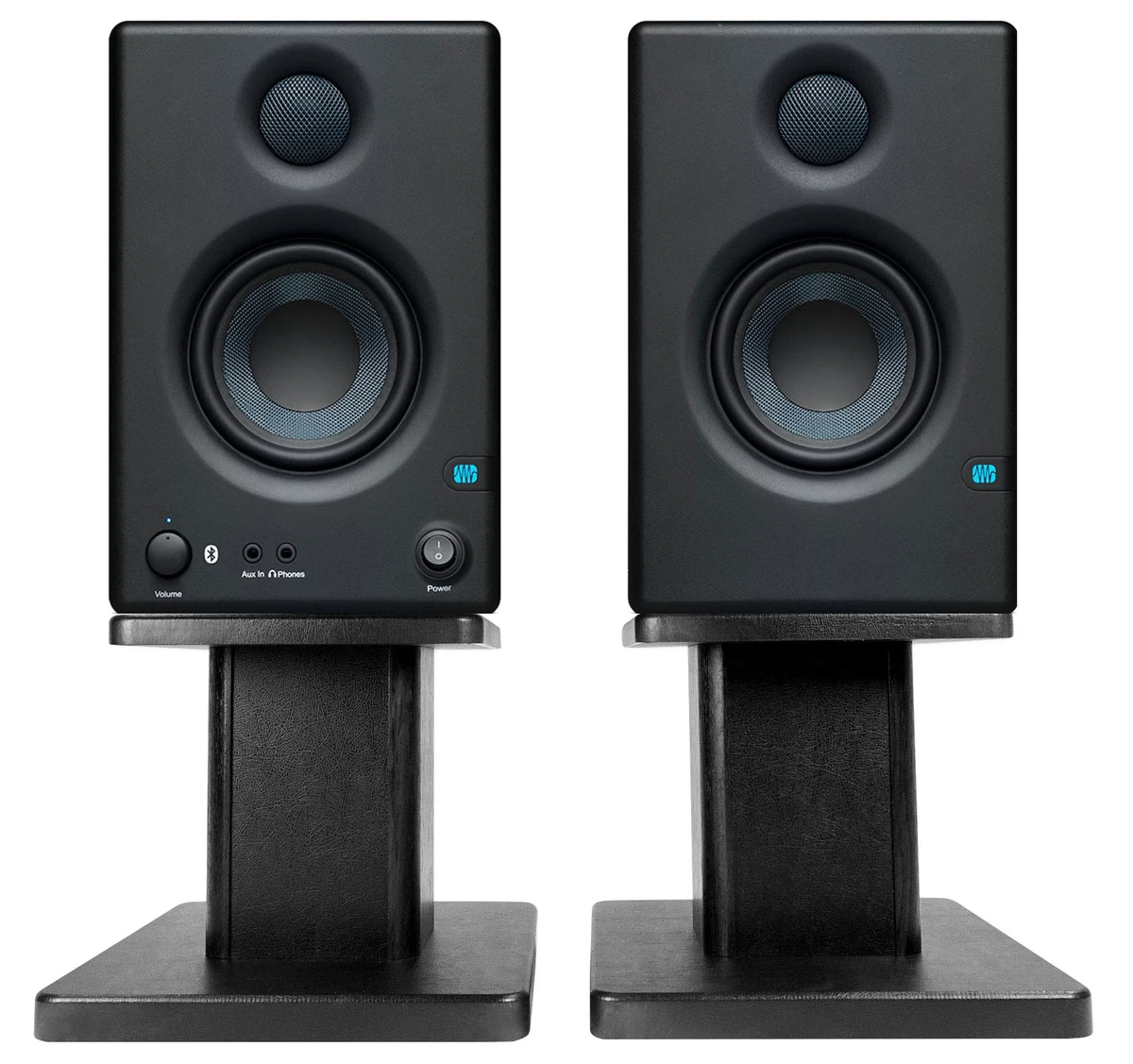 Presonus Eris E3.5 BT Bluetooth Studio Monitors Media Speakers+Wood Desk  Stands