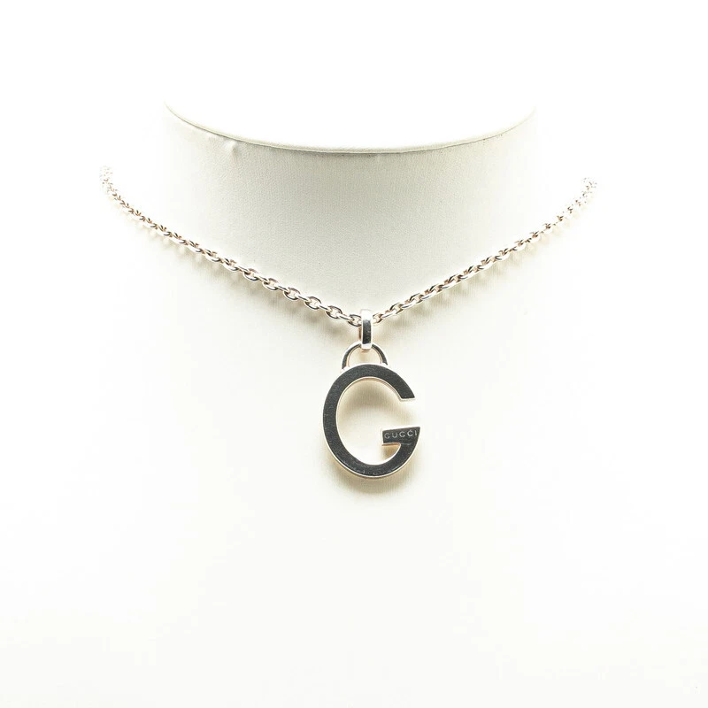 Collier plaque GUCCI G SV925 argent accessoires femme longueur totale 60 cm