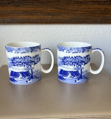 Spode Set of 2 Blue White Italian Coffee Mugs 12 Oz. 1816-16