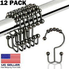 12 Pack Metal Shower Curtain HOOKS RINGS Double Glide Roller Set for Bathroom