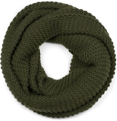 Damen Strick Loop Schal Einfarbig mit Links Strickmuster, Winter Strickschal