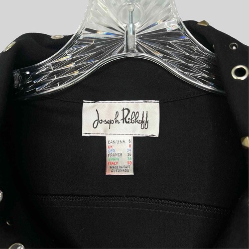 Joseph Ribkoff Embellished Collar Snap Button Top Black Studded Size 6 - Picture 4 of 5