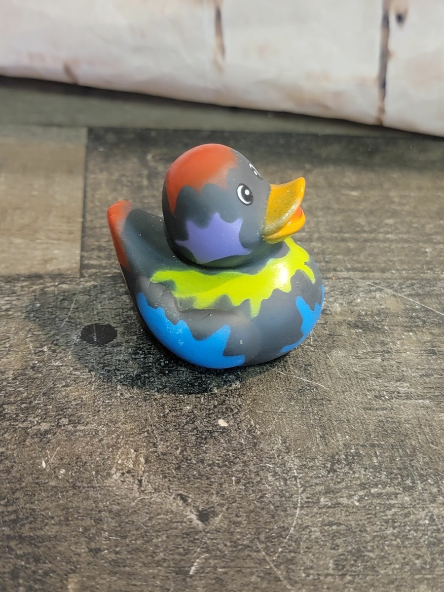Black paint splatter rainbow rubber duck bath toy figure | eBay