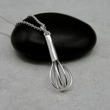 925 Sterling Silver Bakers Whisk Necklace - Chef Culinary Charm Necklace Jewelry