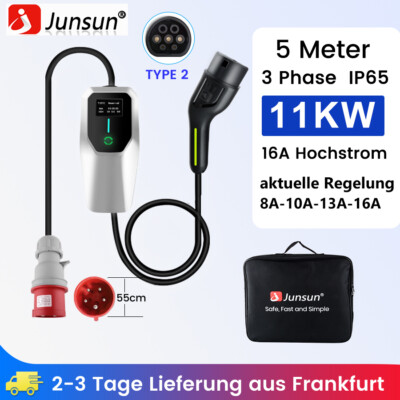 6m 11KW Typ 2 EV Ladekabel 16A 3 Phase Elektroauto PHEV Ladegerät Mobile Wallbox