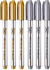 Metallic Paint Marker Mirror Finish Permanent Paint Pen Gold & Silver Pack of 6