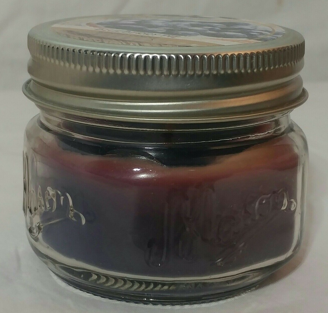 Vtg. Old Williamsburgh Blueberry Pie Scented small Mason jar candle 3oz