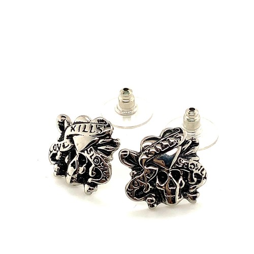 Authentic Ed Hardy “Love Kills Slowly” Stainless Steel Earrings With Box - Picture 2 of 7