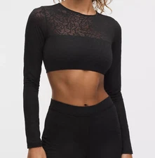 LULULEMON Paisley Lace Jacquard Long-Sleeve Bandeau Light Support, A/B Cup Black