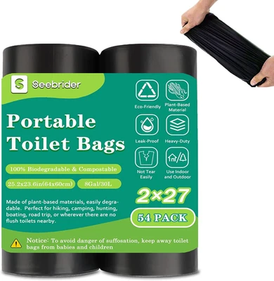SEEBRIDER 108 Portable Toilet Bags, Biodegradable Camping Toilet Bags 8 Gallon Thickened P