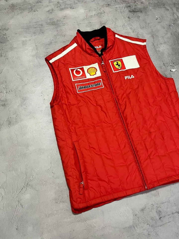 Ferrari Fila Vintage Formula 1 Red Gilet Vest Size L Men's Team Racing Quilted - Image 2 of 4