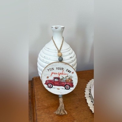 Fall Pick Your Own Pumpkin Red Truck Wall Hanger Tier Tray Decor Autumn Decor