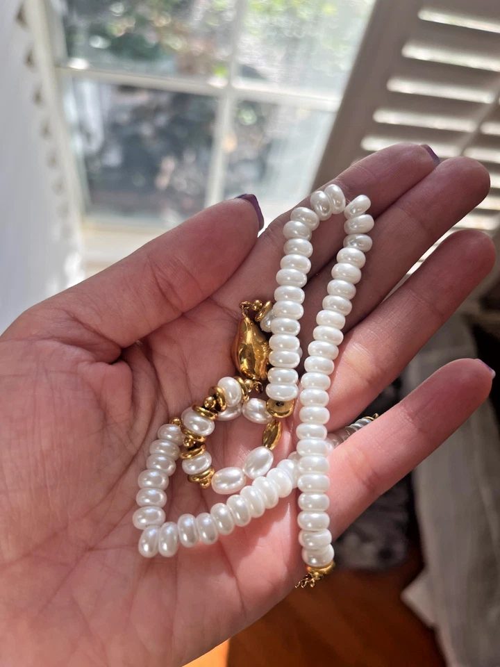 Collar de perlas de imitación estilo barroco cadena tono dorado Y2K joyería llamativa Foto 2 de 4