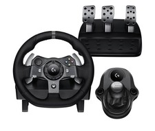 Logitech G920 Racing Wheel, Pedals  Gear Shifter Bundle, Leather, 6-Speed