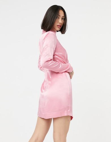& Other Stories Size 8 Pink Silky Long Sleeve Tie Mini Dress - Picture 5 of 7