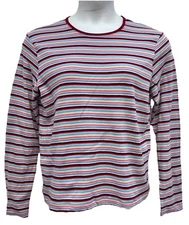 White Stag Women Size L Pullover Long Sleeve Crew Neck Top Striped Soft Cotton