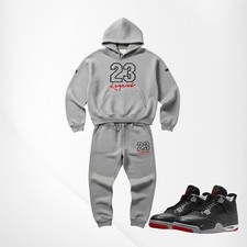 Men's Grey Sweatshirt Cotton Hoodie Joggers Sweatsuit To Match Air Jordan 4 Bred
