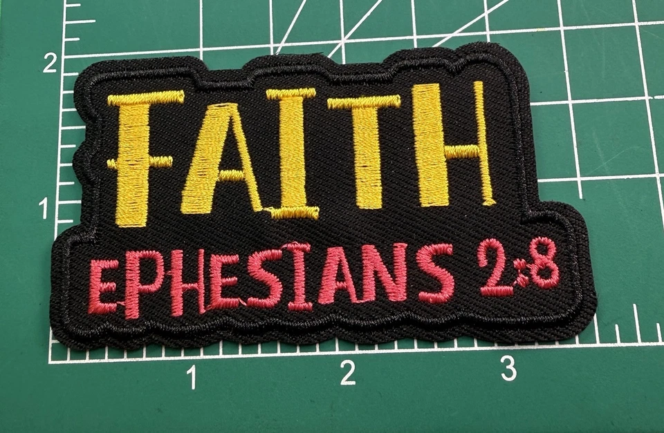 🔥 Jesus FAITH Ephesians 2:8 Patch Iron On God Christian Bible Charlie Kirk - Image 3 of 4