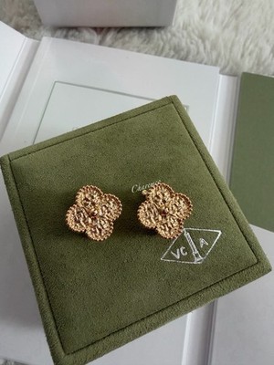 NEW! RARE Van cleef arpels VCA 18K YG Vintage Hammered Alhambra Small Earrings