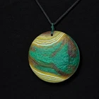 Handmade Natural Agate Pendant Necklace Eastern Art Round Banded 62g