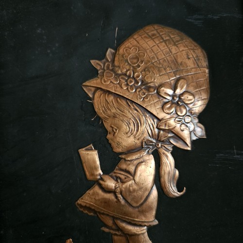 Vintage MCM Dot Rankl Copper Sheet Hand Tooled Relief Artwork Girl & Bird Framed - Picture 7 of 9