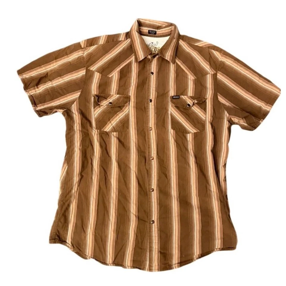 Camisa Bullhead Para Hombre XL Marrón Rayas Perla A Presión S/S De Colección abigarrada Bushwhacker Foto 2 de 4