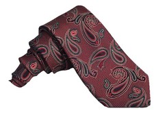  195 NEW NORDSTROM TIE SILK RED BLACK SILVER PAISLEY