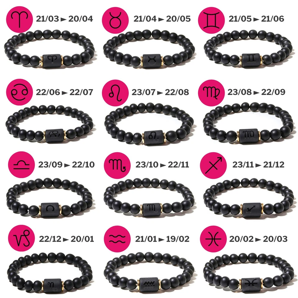 Zense - Pulsera elástica Virgo zodiaco negro para hombre con cuentas de ónix ZB0386 Foto 3 de 4