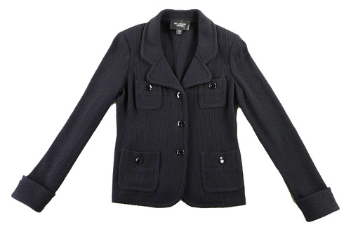 ST. JOHN Caviar USA Women’s 6 Black Santana Novelty Knit Ecru Jacket Blazer Top