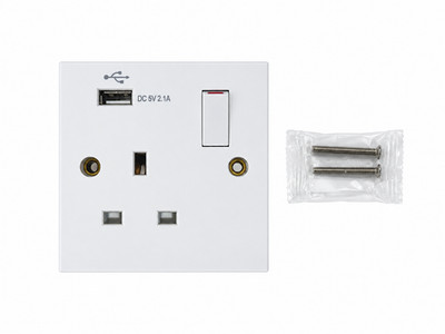 13A 1 Gang Schaltstecker Steckdose mit USB A 2,1A Ladegerät weiß Steckdose