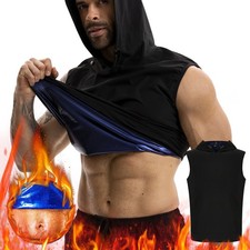 Men's Sweat Sauna Hooded Running Tank Tops Sleeveless Gym Training Shirt Hoodies
