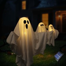 Solar Powered Halloween Decorations, 3 Pack Light Up Ghost Outdoor Path Pathway