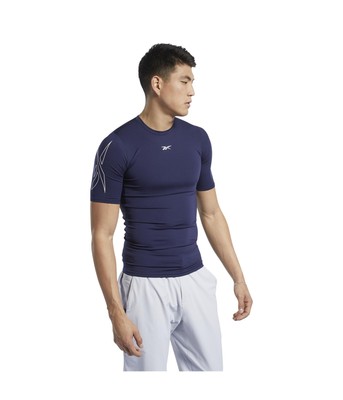 Reebok Mens United By Fitness Compression Basic T-Shirt, Blue, Medium