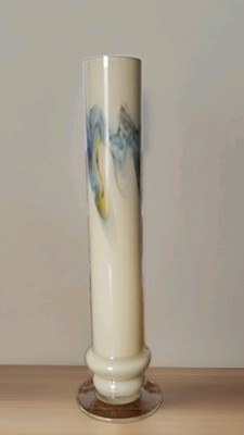 Vintage Retro 70er Jahre Chinesische Dalian Glas ''Schneeflocke'' Opal Röhrenvase