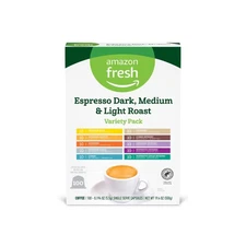 Amazon Fresh Espresso Dark, Medium & Light Roast Aluminum Capsules, Variety P...