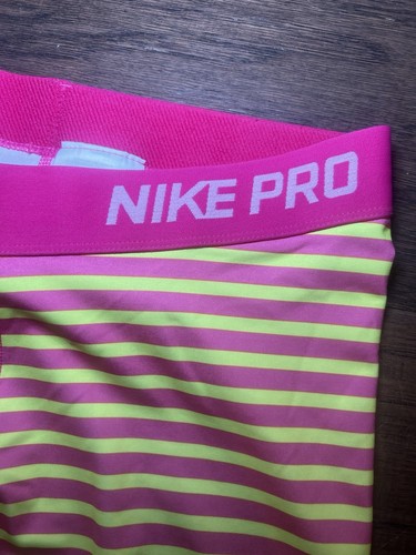 Nike Pro Dri-Fit Women’s Cropped Leggings Pink Yellow Striped Size Medium EUC - Picture 4 of 12