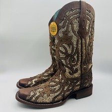 Corral Orix Glitter Inlay Boots Women  s Size 11 Brown Leather Gold Studded
