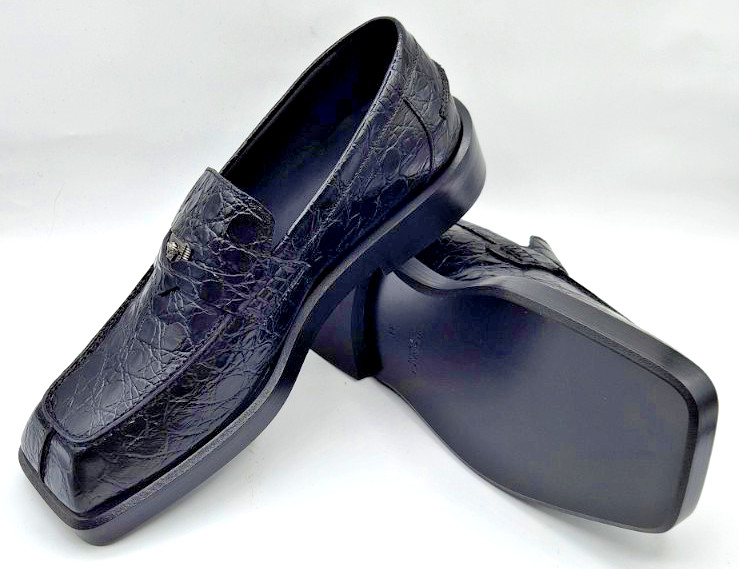 Versace Men's Croc Embossed Black Leather Loafers Shoes EU43 US10 thumbnail 9