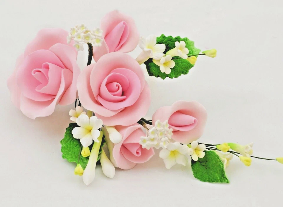 Large Pink Garden Rose Bouquet Sugar flower wedding birthday cake decoration - image 2 of 2